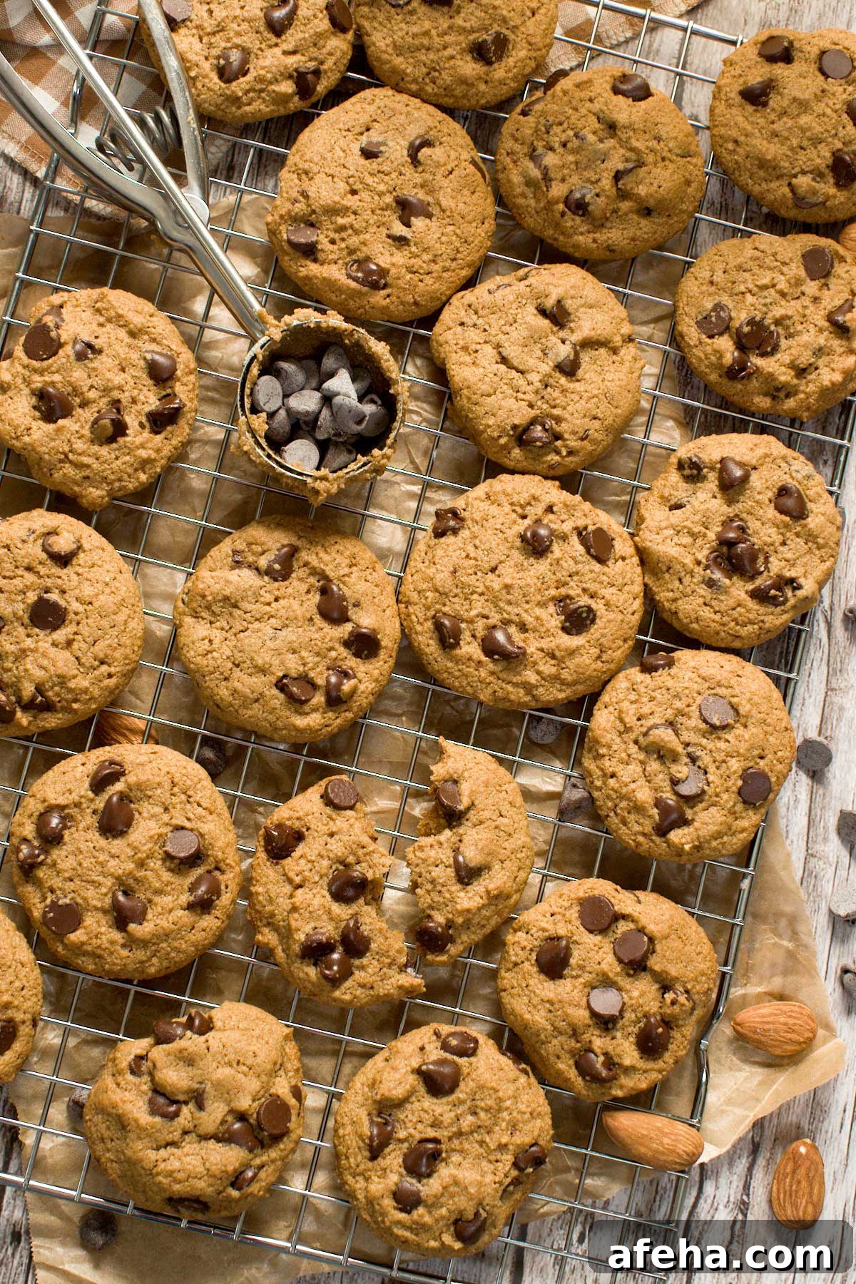 Gluten free Nestle Tollhouse copycat chocolate chip cookies on a cooling rack.