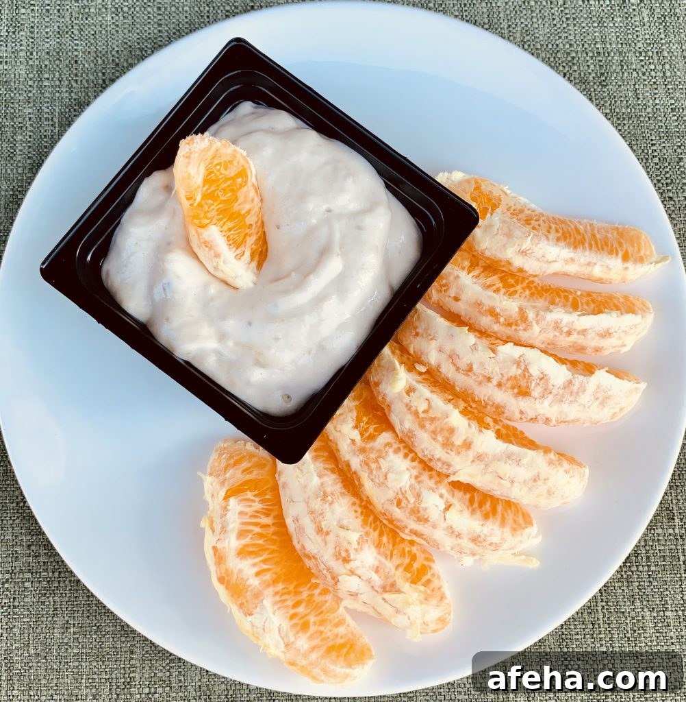 Immune-boosting school nutrition includes vitamin C-rich oranges, which can be paired with this banana dip.