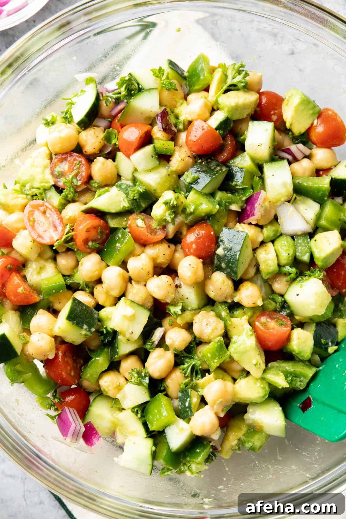 Closeup photo of Chickpea Salad to show texture