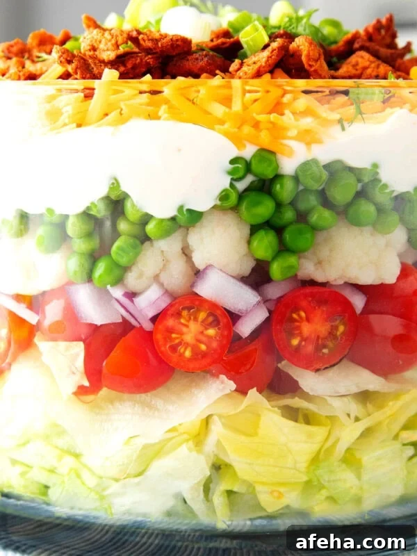 close up of Seven Layer salad to showcase layers