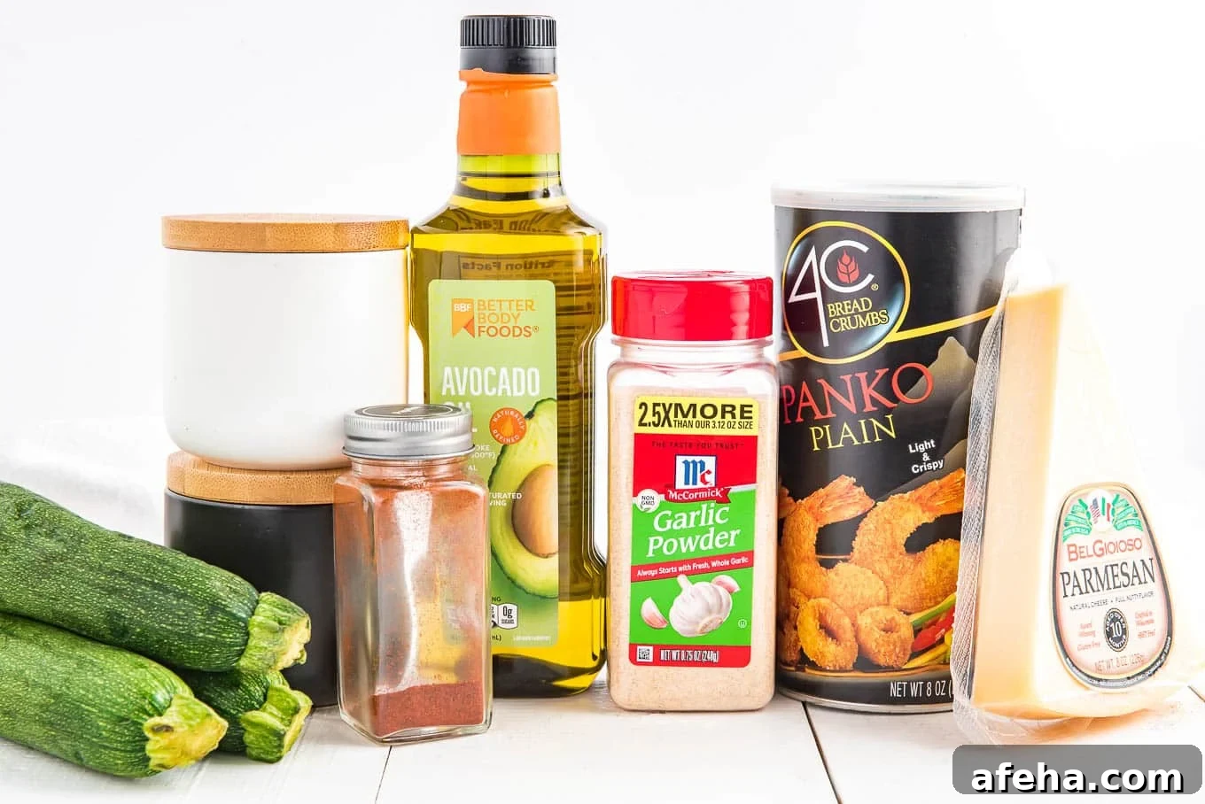 Ingredients to make zucchini air fryer on the table.