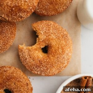A close up of baked cinnamon sugar donuts.