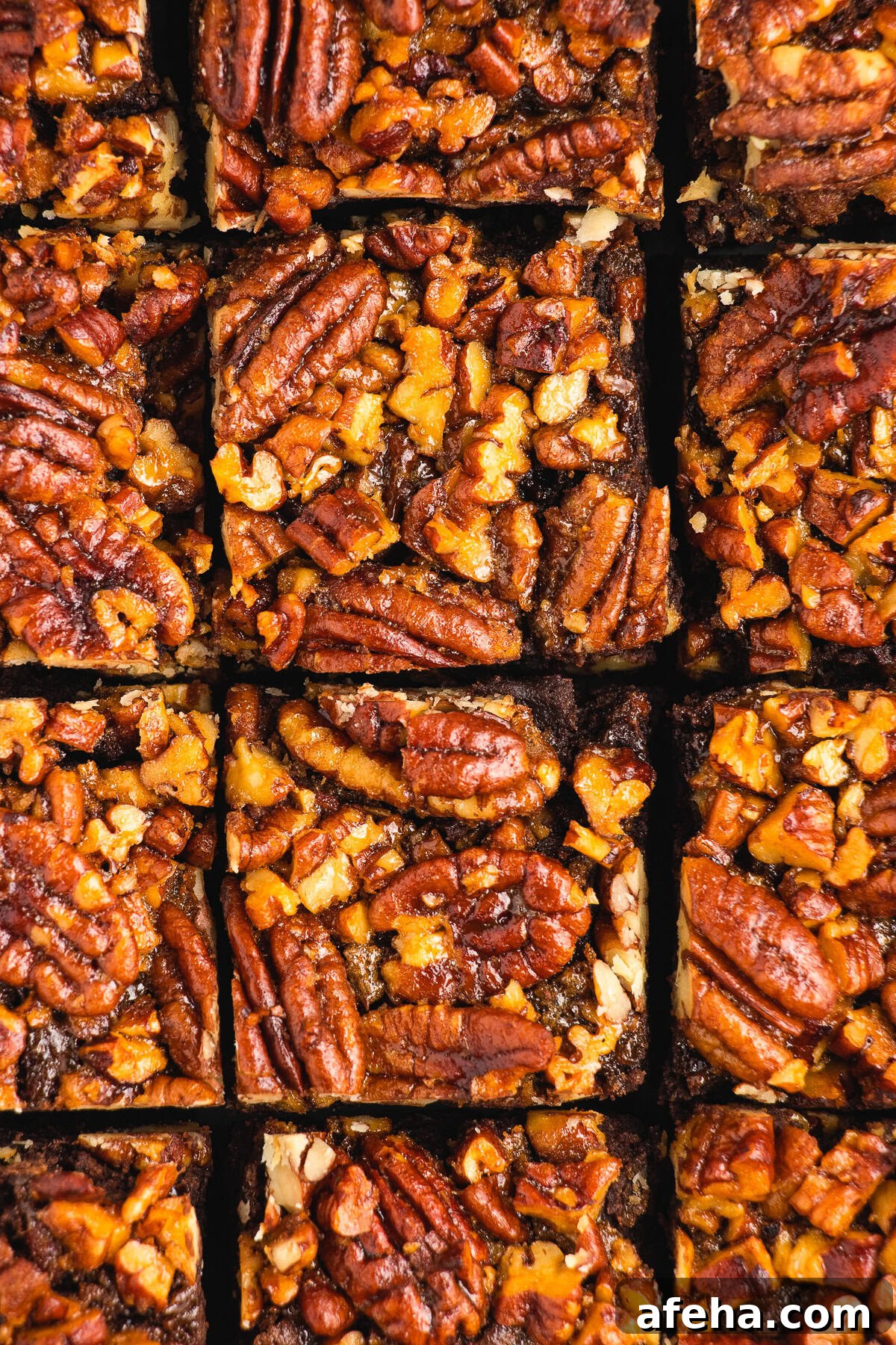 Homemade Pecan Pie Brownies Recipe — From Scratch and Rich 3 overhead image of Pecan Pie Brownies sliced into squares