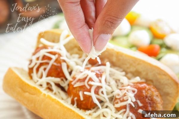 Mozzarella cheese as perfect meatball sub toppings
