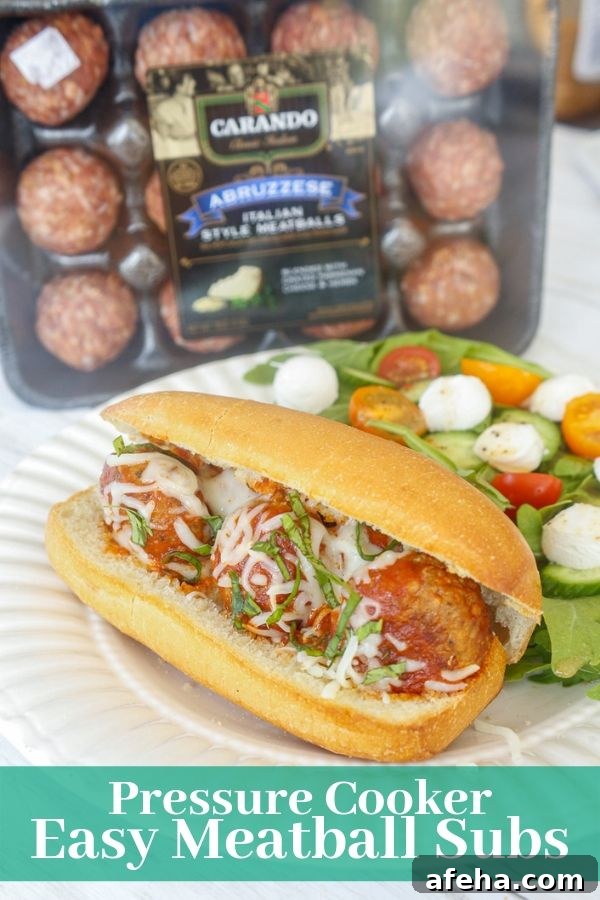 an Italian meatball sub sandwich with Carando meatballs