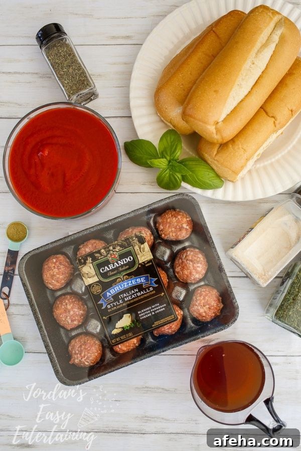 fresh ingredients for easy meatball subs