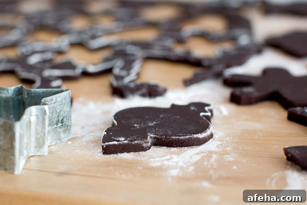 cut chocolate holiday cookies ¼" thick