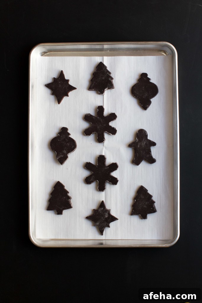 Peppermint Mocha Cookie dough on lined baking sheet