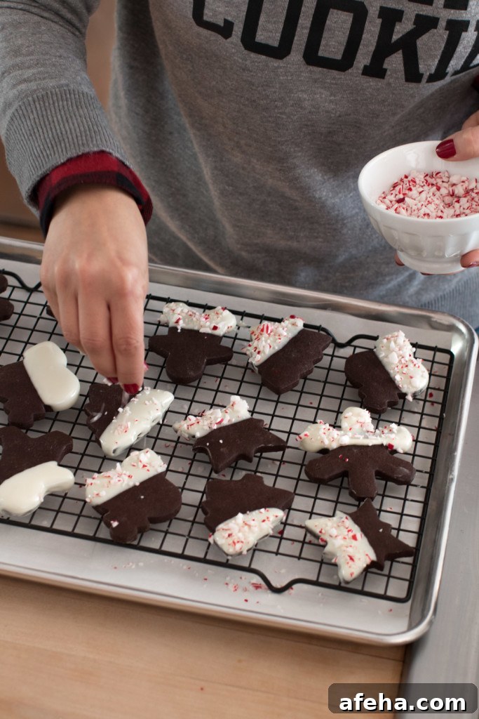 Sprinkle Peppermint candy cane on Mocha Cookies
