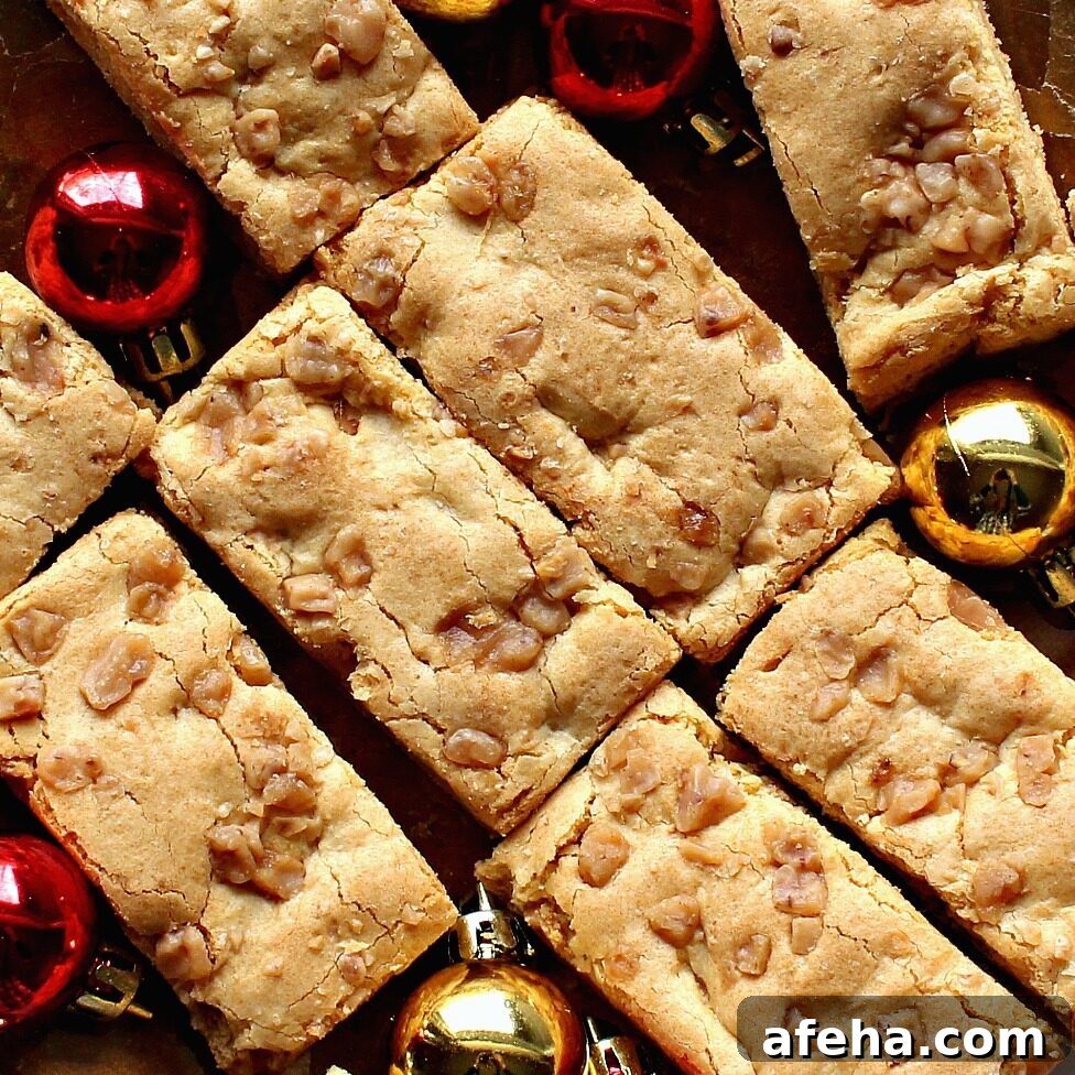 Closeup of Butterscotch Blondie Bars .