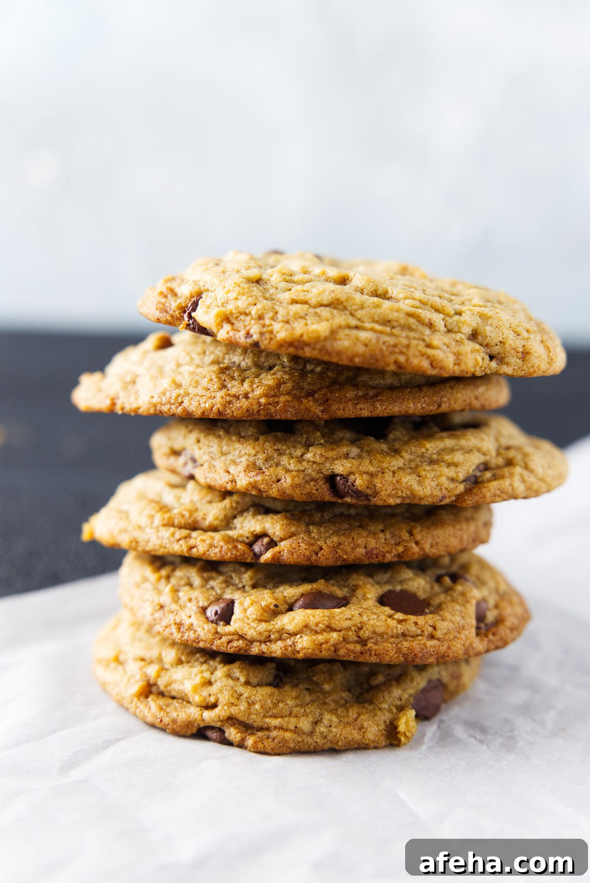 Stack of banana bread chocolate chip cookies.