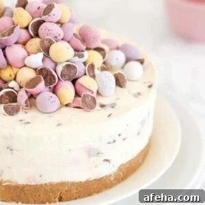 No Bake Mini Egg Cheesecake for Easter on a plate.