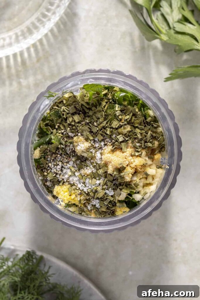 fresh herbs ready for dip