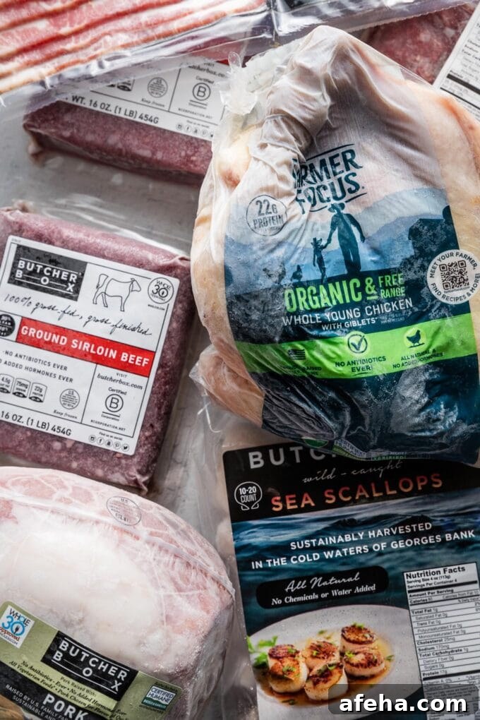 ButcherBox After 8 Years: 2026 Review and What’s New 4 ButcherBox products as seen from overhead.