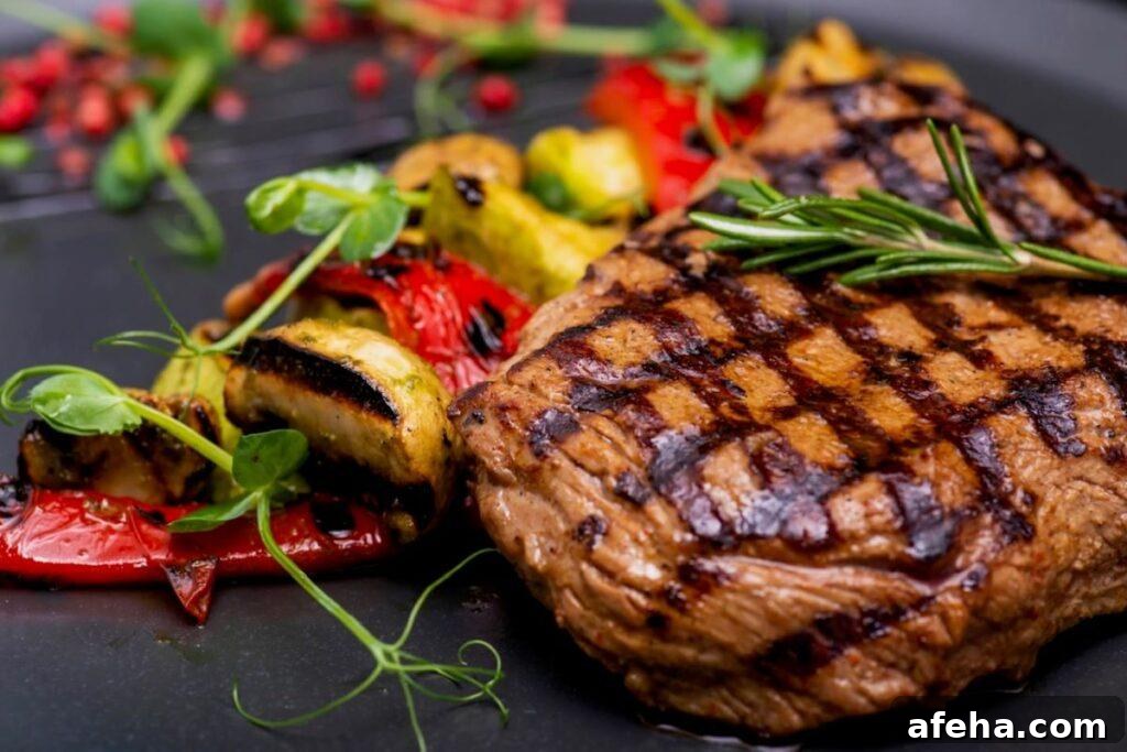 grilled steak with garnish