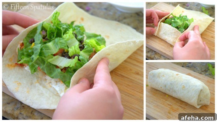 Folding the Flour Tortilla Over Ingredients and Rolling into a Burrito