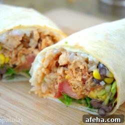 Mexican Braised Chicken - in Burritos with Black Beans, Corn, and More