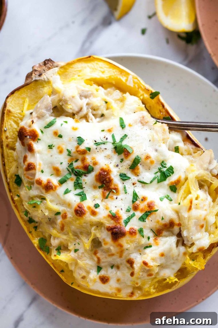 Chicken Alfredo Stuffed Spaghetti Squash
