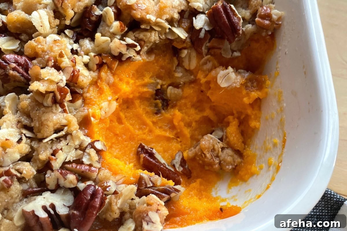 Sweet potato casserole with pecan praline topping.