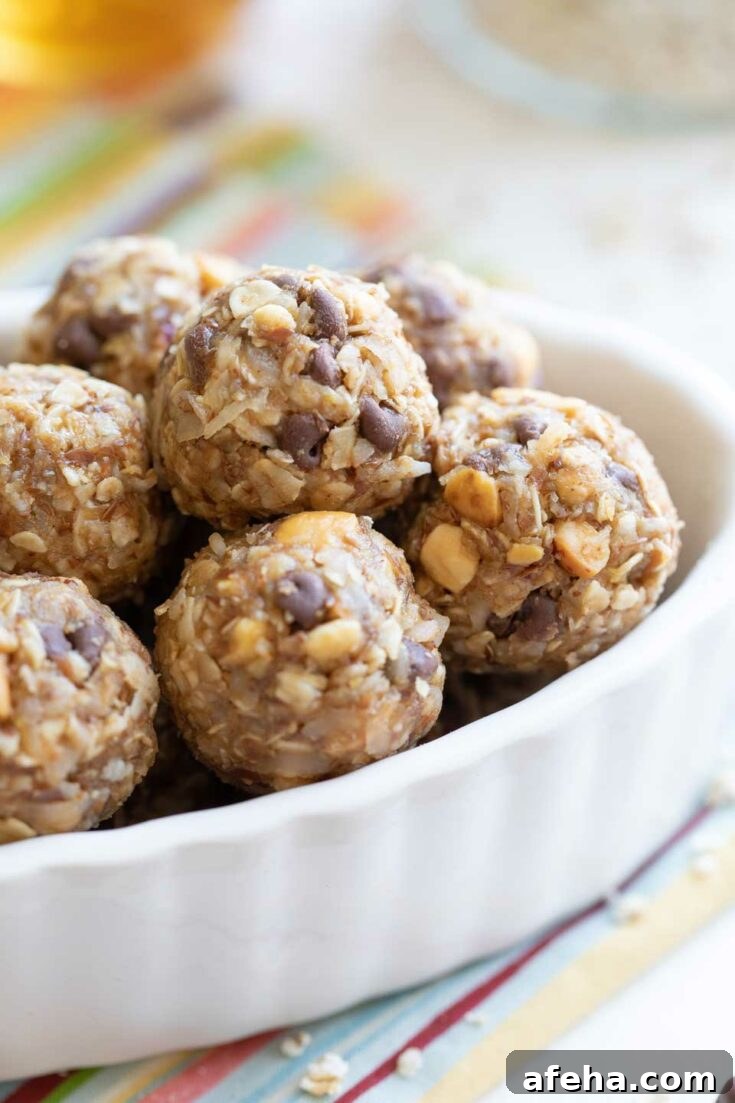 Bowl with energy balls on a colorful cloth.