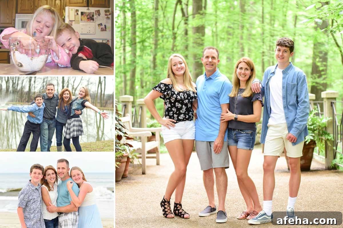 Collage of four family photos through the years as the kids grew up.