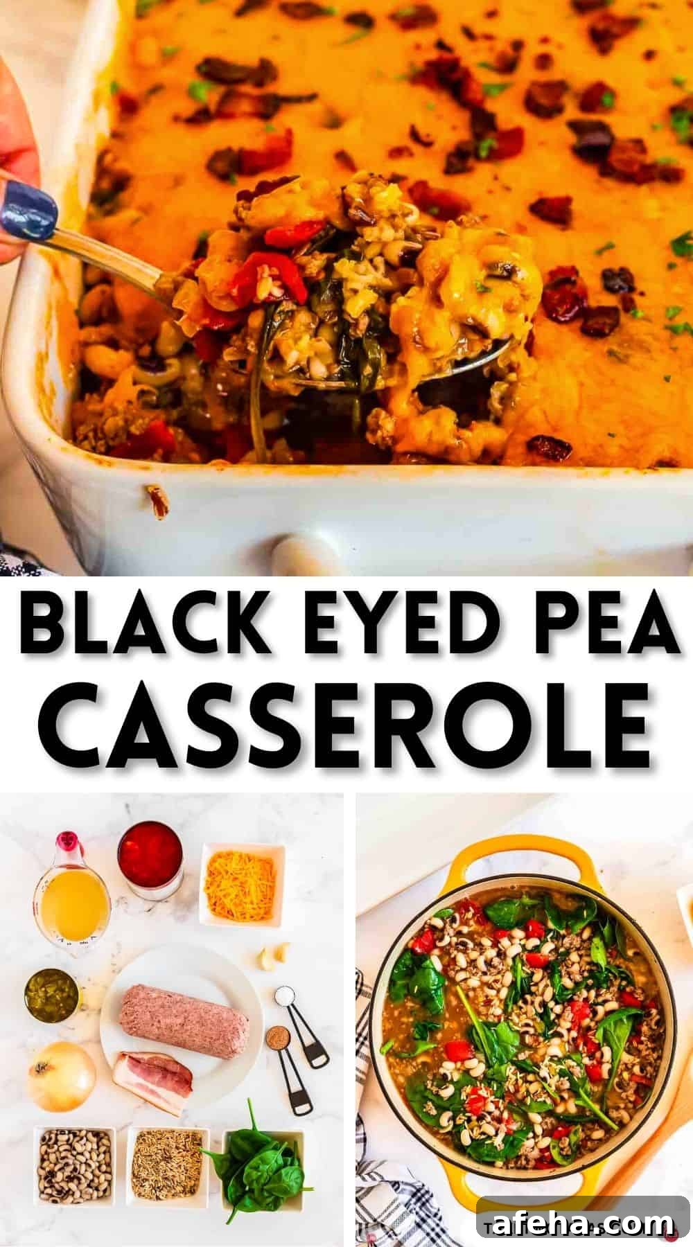 Pinterest pin image for black eyed pea casserole recipe