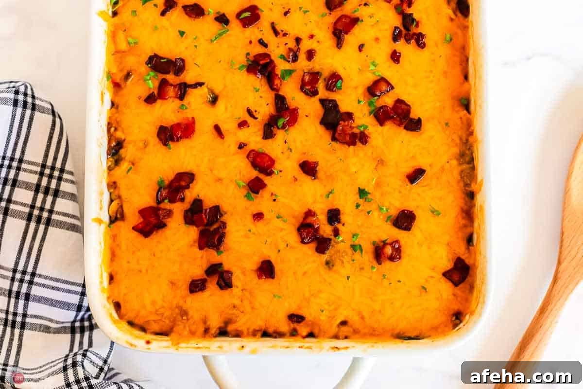 close up of baked cheesy casserole