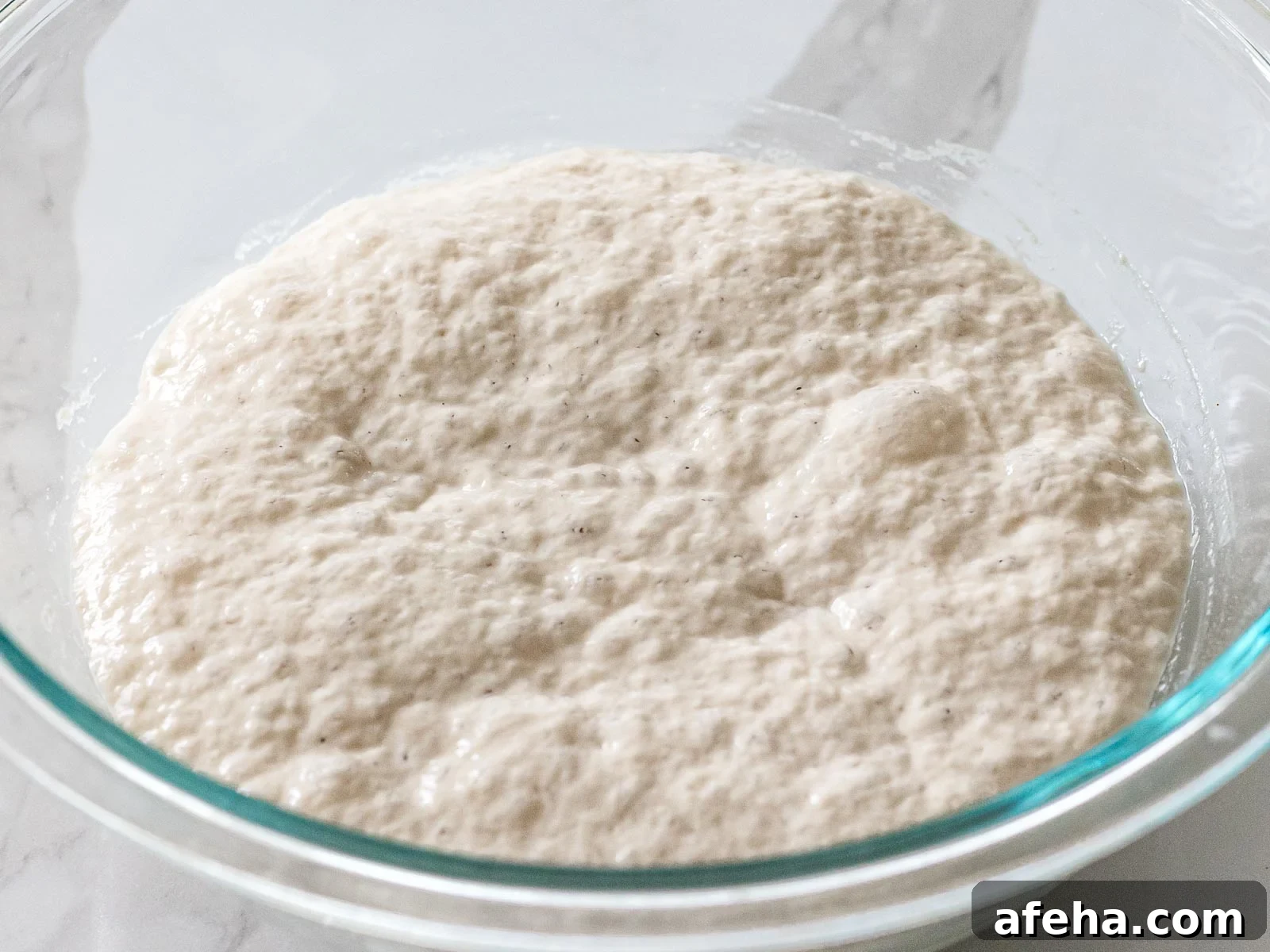 close up of active yeast water starter in a glass bowl