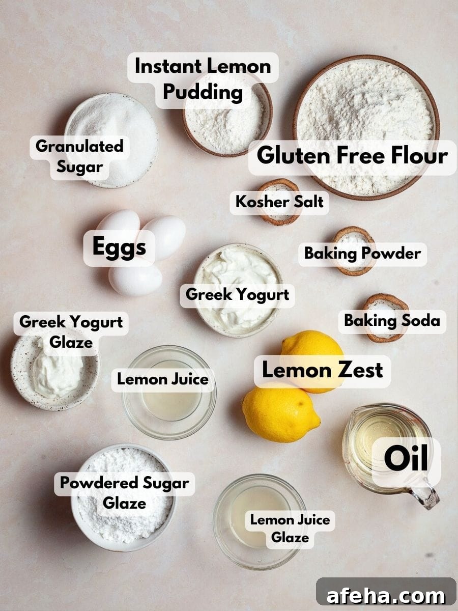Ingredients needed to make gluten free lemon loaf