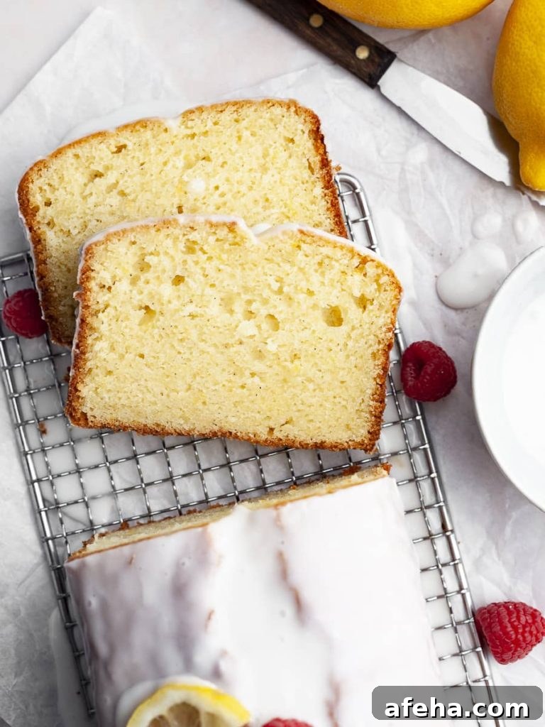 fresh sliced gluten free lemon loaf, lemon drizzle cake