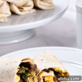 Make-ahead breakfast burritos.