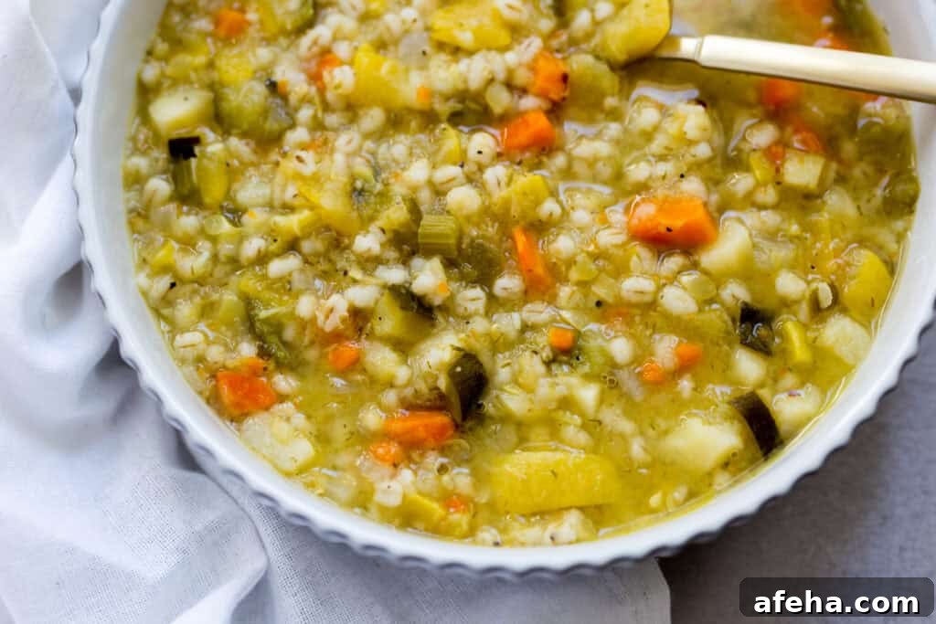 Hearty Chunky Vegetable and Barley Soup Recipe 3 bowl of vegetable barley soup