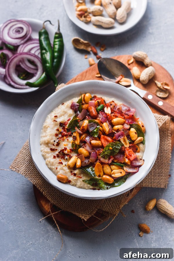 savory oats topped peanut, sauteed onions and chili