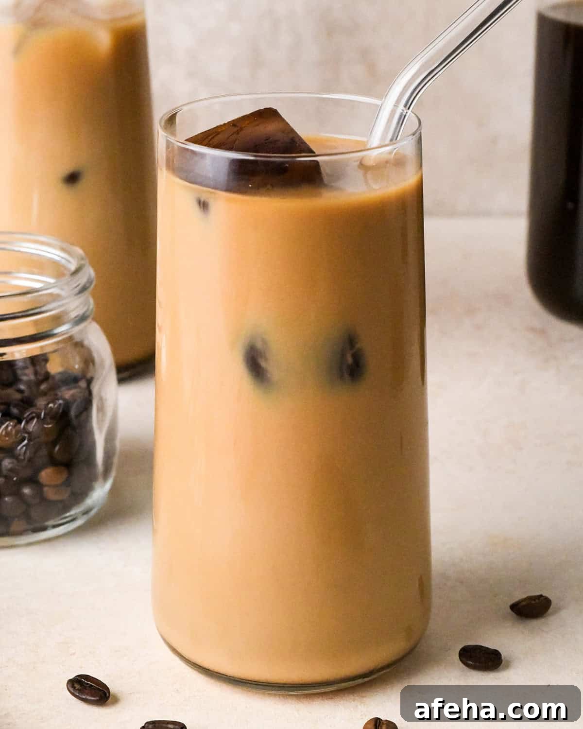 Cold Brew Coffee in a glass with coffee ice cubes