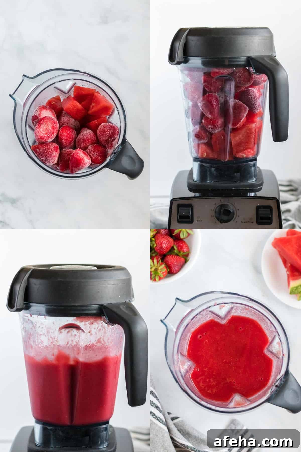 making a strawberry watermelon smoothie in a vitamix