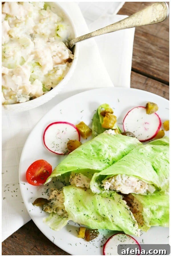 keto chicken salad in lettuce wraps.