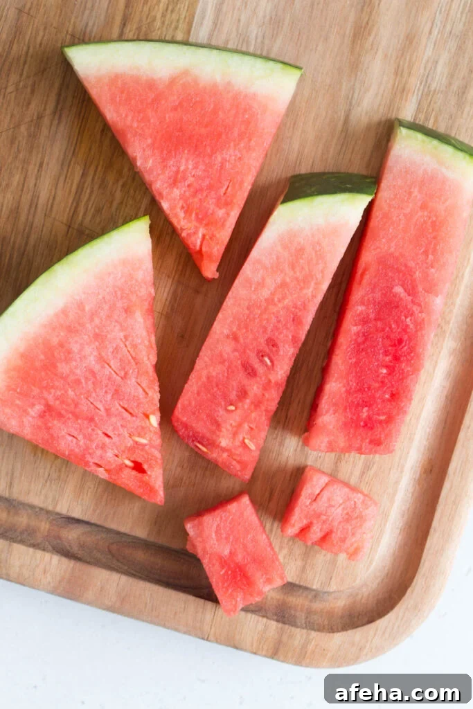 watermelon wedges, watermelon sticks, and watermelon cubes