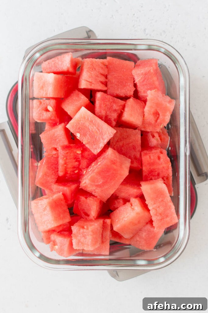watermelon cubes stored in a container
