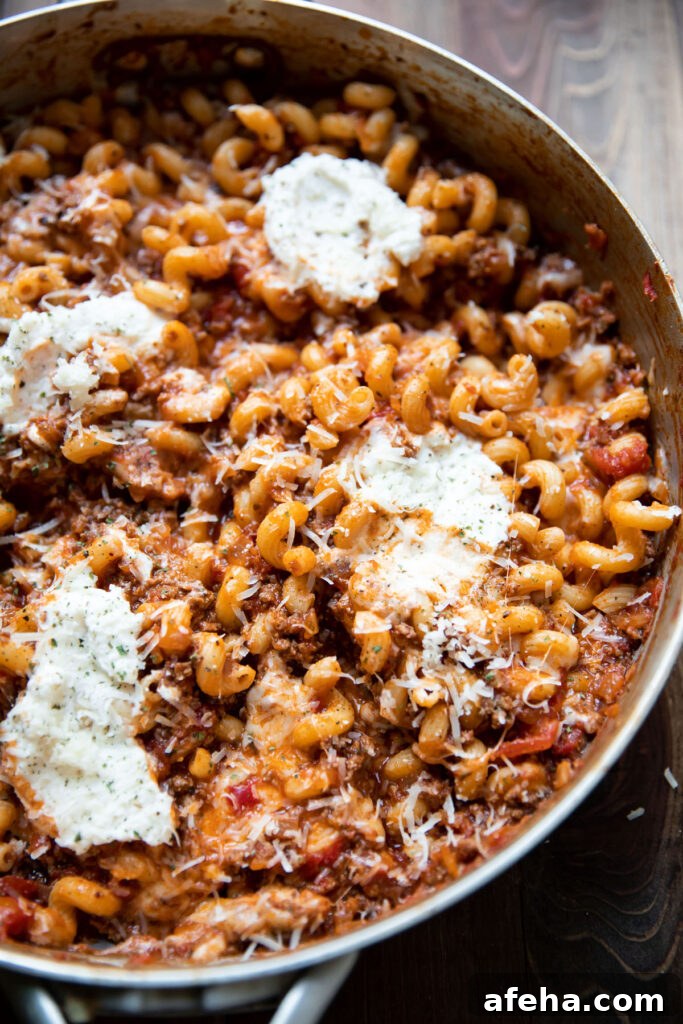 one pan stovetop lasagna with ground beef and ricotta cheese