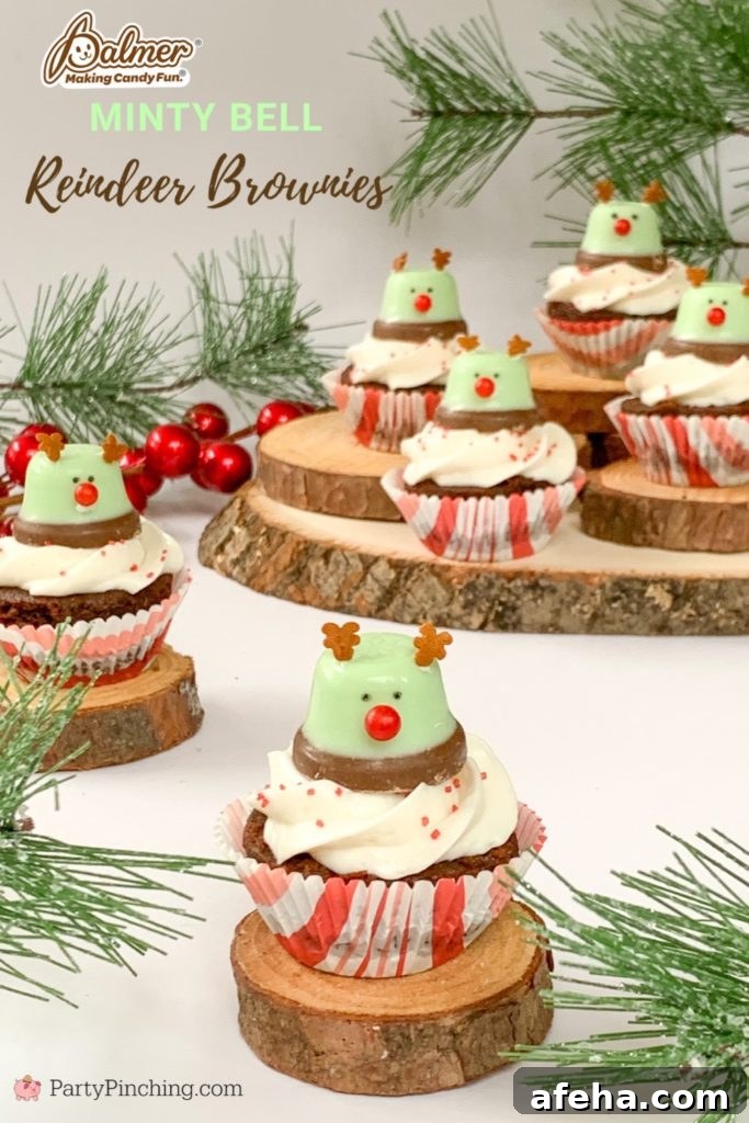 Minty Bell Reindeer Brownies, Best Christmas Dessert Recipes, Cute Reindeer Brownies, Mint Chocolate Brownies