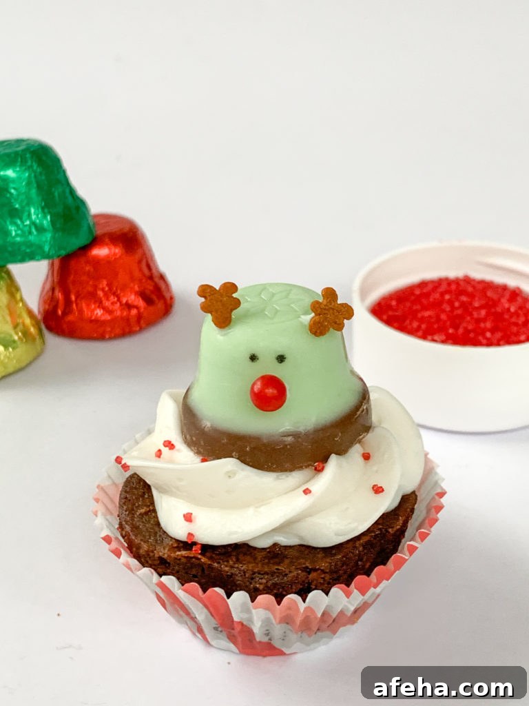 Placing reindeer on brownie