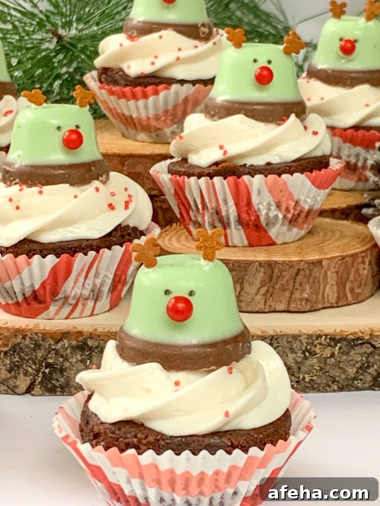 Minty Bell Reindeer Brownies, Best Christmas Dessert Recipes, Cute Reindeer Brownies, Mint Chocolate Brownies