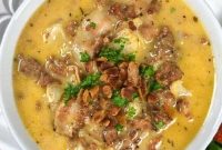 Keto Bacon Cheeseburger Soup with Cheddar and Pickles
