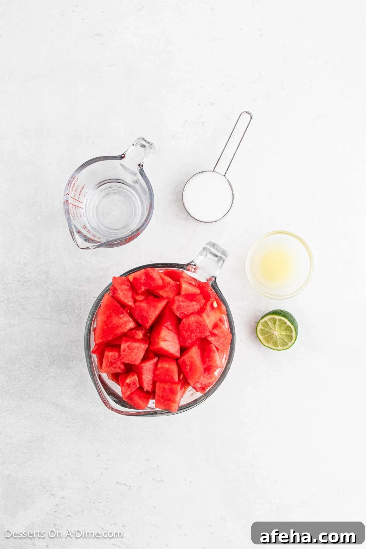 Ingredients for Watermelon Sorbet - watermelon, sugar, water, lime juice.