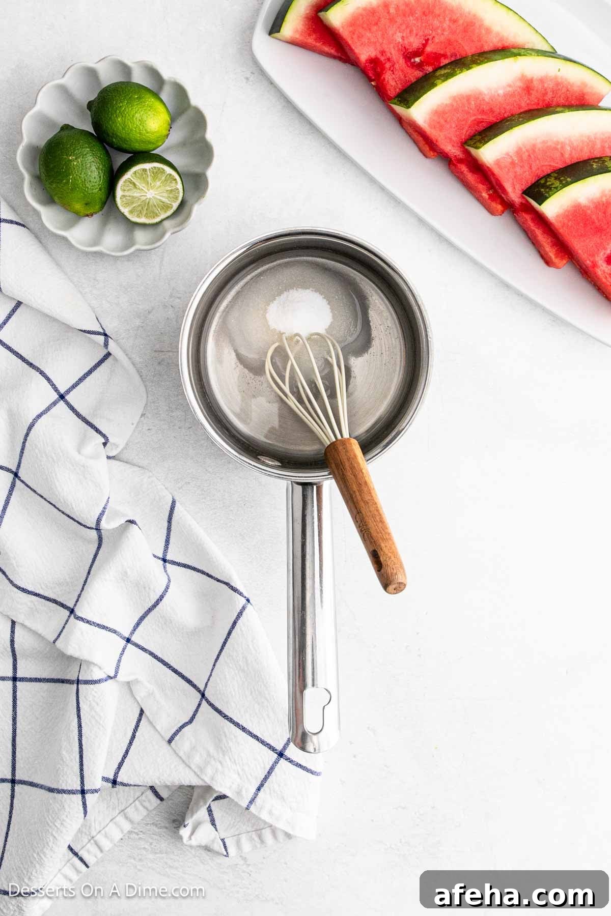 Simple syrup in saucepan.