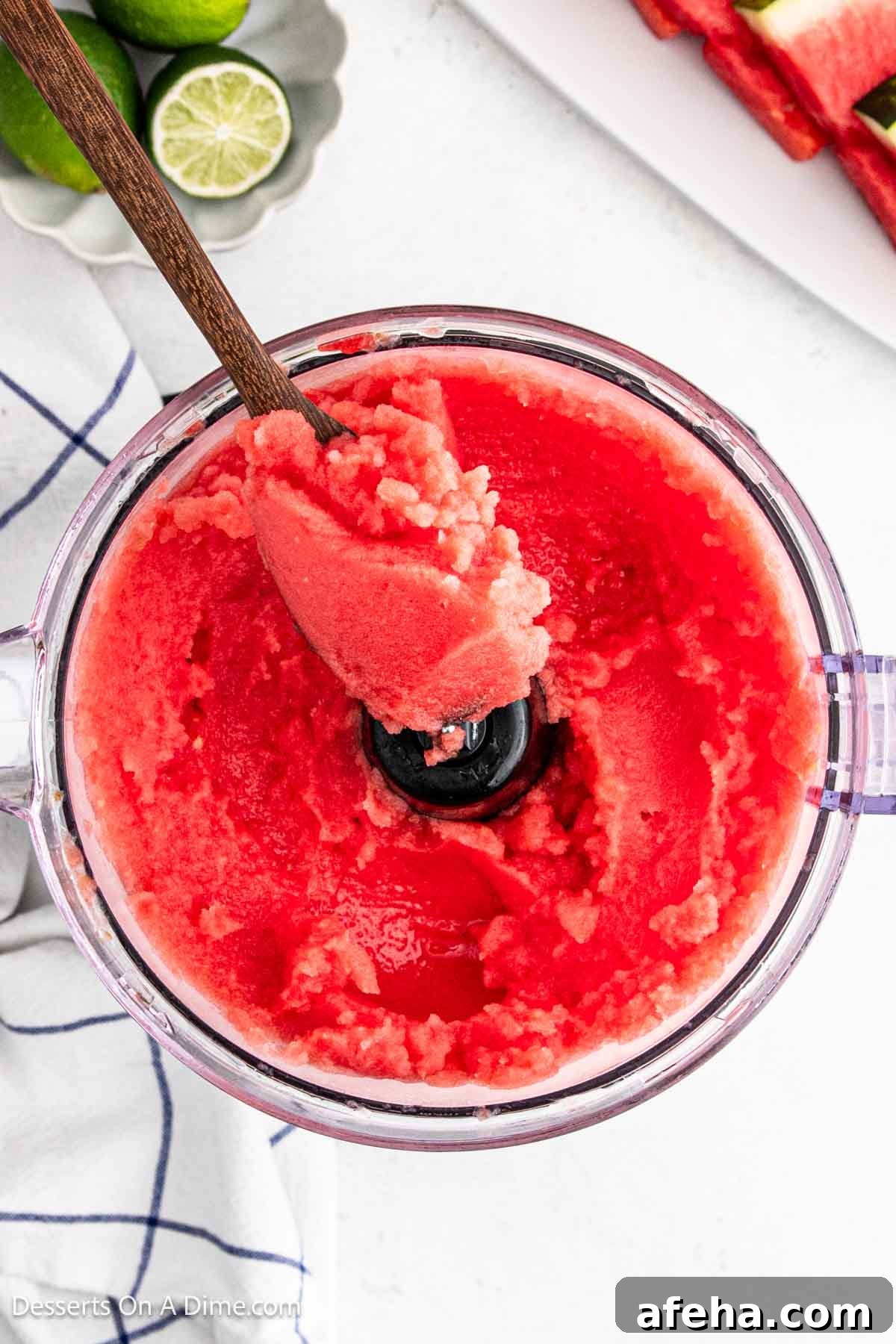 Watermelon pureed in food processor.