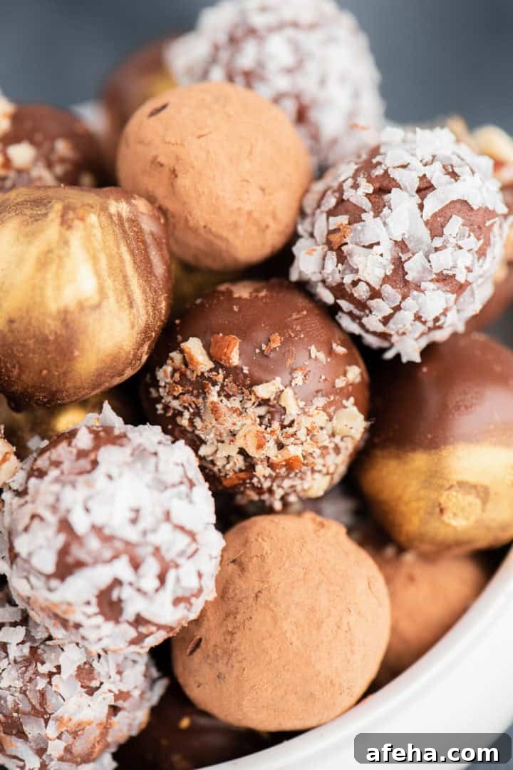 Decadent Homemade Chocolate Truffles Recipe 3 Close up view of truffles in a bowl.