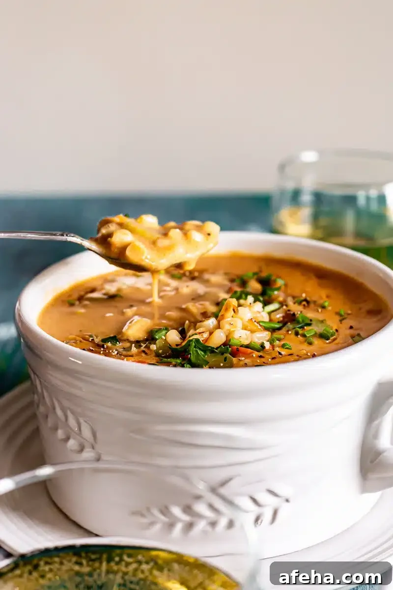 Smoked Paprika Corn Chowder, Gluten-Free and Vegan 4 Smoked Paprika Corn Chowder in a white soup bowl.