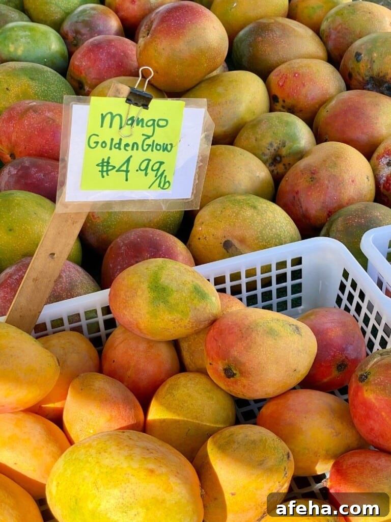 Mangoes in baskets at Honolulu Farmers Market open on Wednesdays