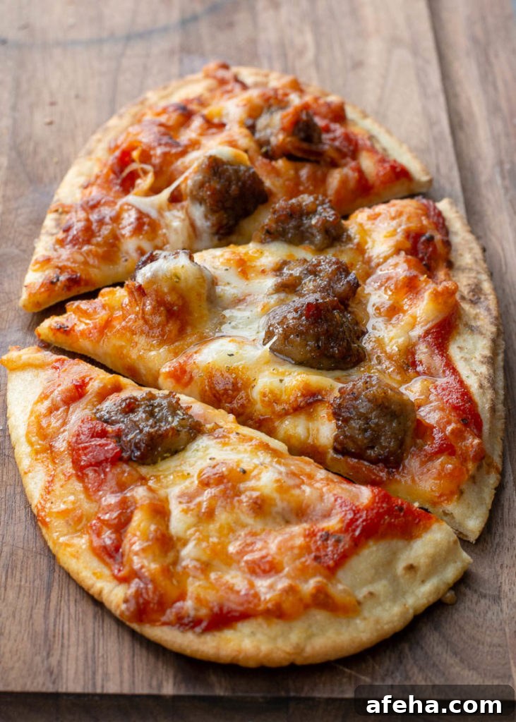 Sliced air fryer pita pizza